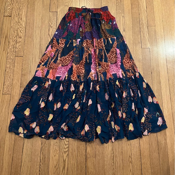 FARM Rio Blue and Pink Tiered Maxi Skirt - Picture 1 of 4